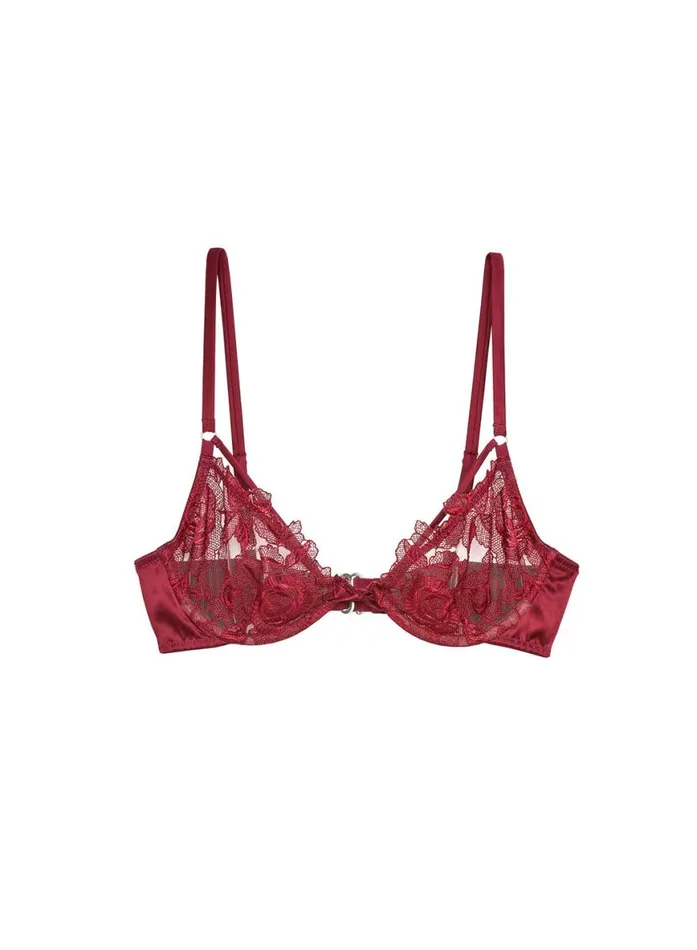 Underwire Bras Lingerie Fleur Du Mal Rose Embroidery Demi Bra Mulberry