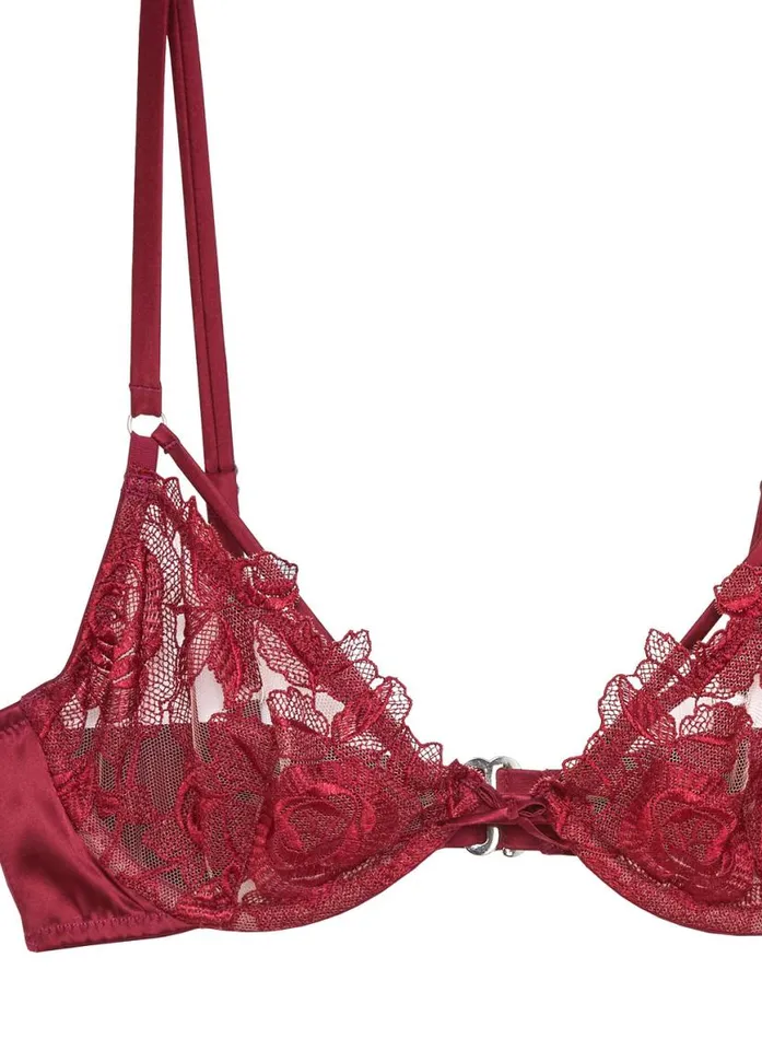 Underwire Bras Lingerie Fleur Du Mal Rose Embroidery Demi Bra Mulberry