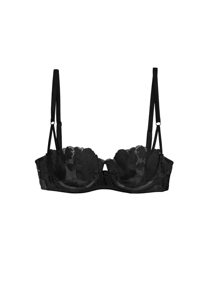 Underwire Bras Lingerie Fleur Du Mal Rose Logo Embroidery Balconette Bra Black