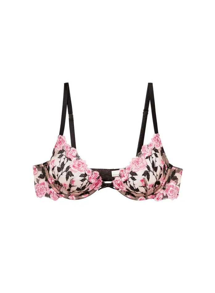 Underwire Bras Lingerie Fleur Du Mal Roses and Thorns Demi Bra Black