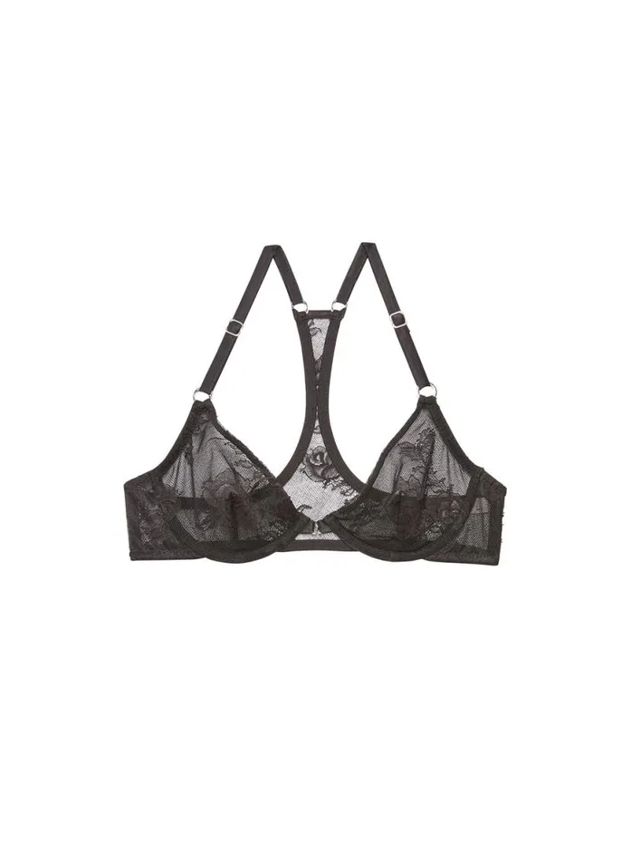 Underwire Bras PleasureLingerie Fleur Du Mal Bouquet Lace Racerback Demi Bra Black