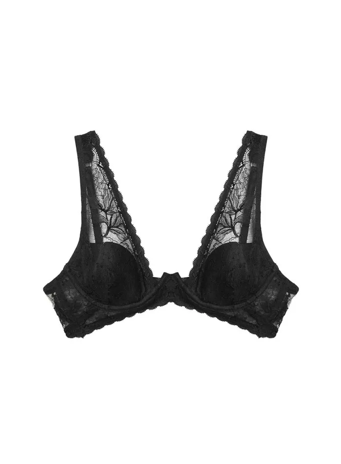 Underwire Bras PleasureLingerie Fleur Du Mal Gardenia Lace Overlay Demi Bra Black