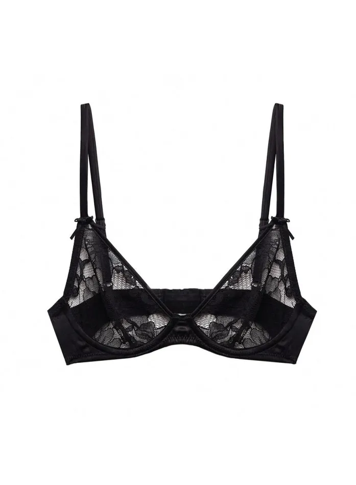 Underwire Bras PleasureLingerie Fleur Du Mal Magnolia Lace Unlined Demi Bra Black