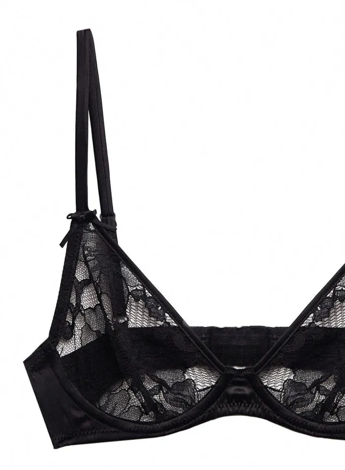 Underwire Bras PleasureLingerie Fleur Du Mal Magnolia Lace Unlined Demi Bra Black