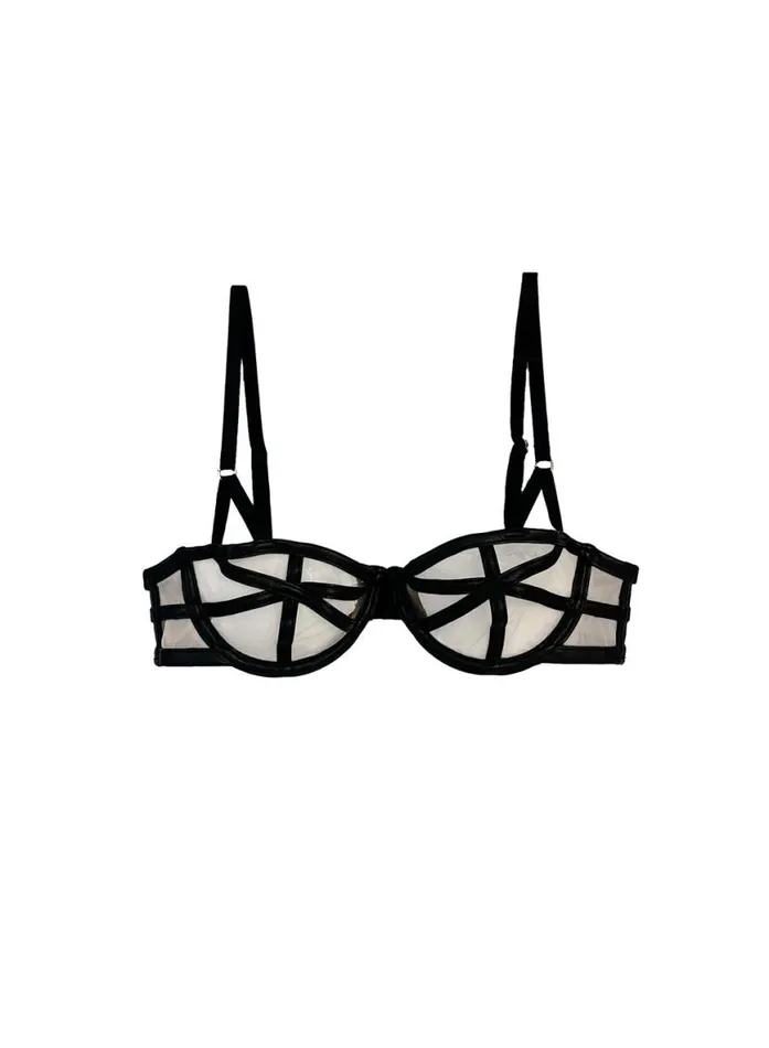 Underwire Bras PleasureLingerie Fleur Du Mal Vegan Leather Caged Balconette Bra Black