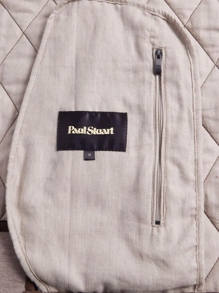 Vests Mens Paul Stuart Quilted Suede Vest Taupe
