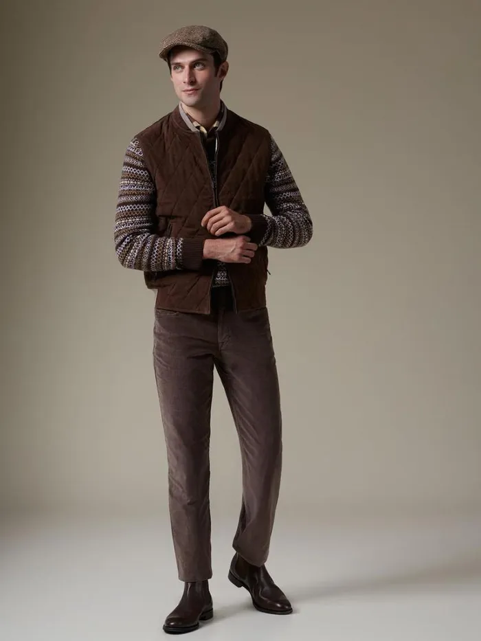 Vests Mens Paul Stuart Quilted Suede Vest Taupe