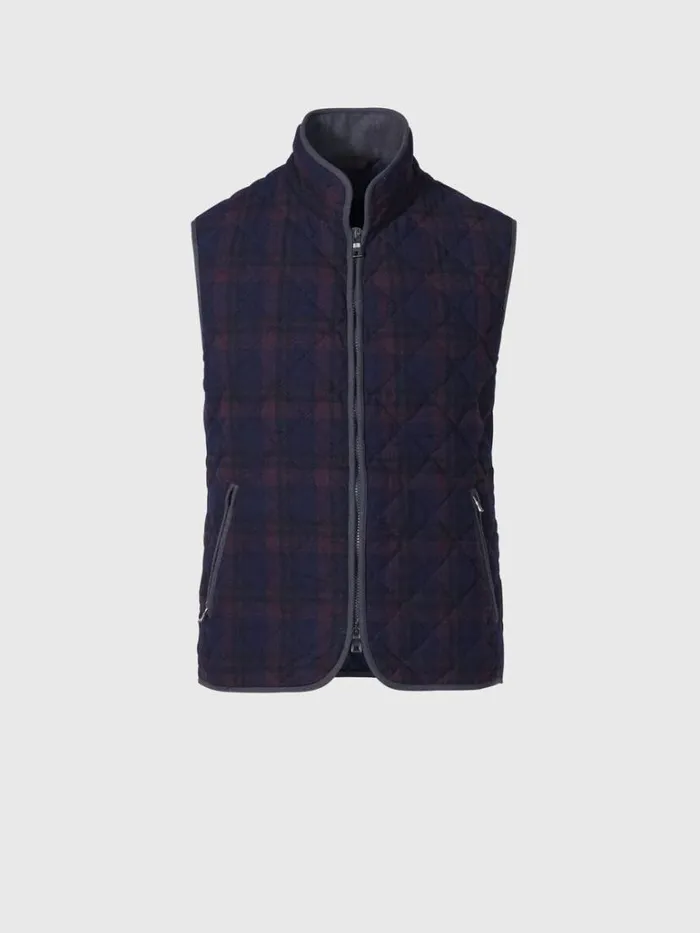 Vests Mens Paul Stuart Wool Plaid Quilted Vest Navyburgundy