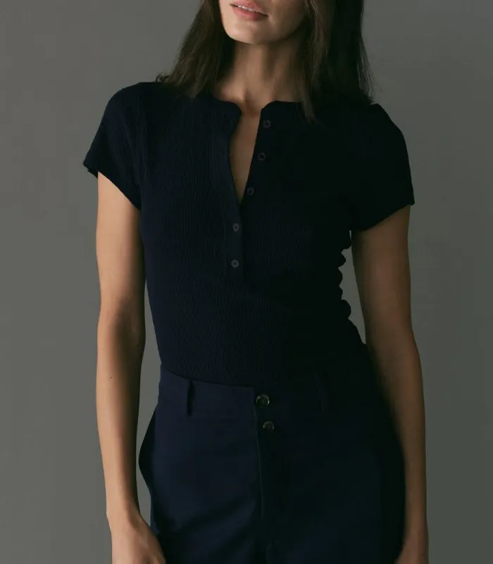 VIENNE SILK TEE Navy Shop DEN Tees