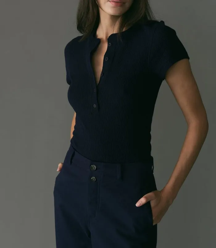 VIENNE SILK TEE Navy Shop DEN Tees