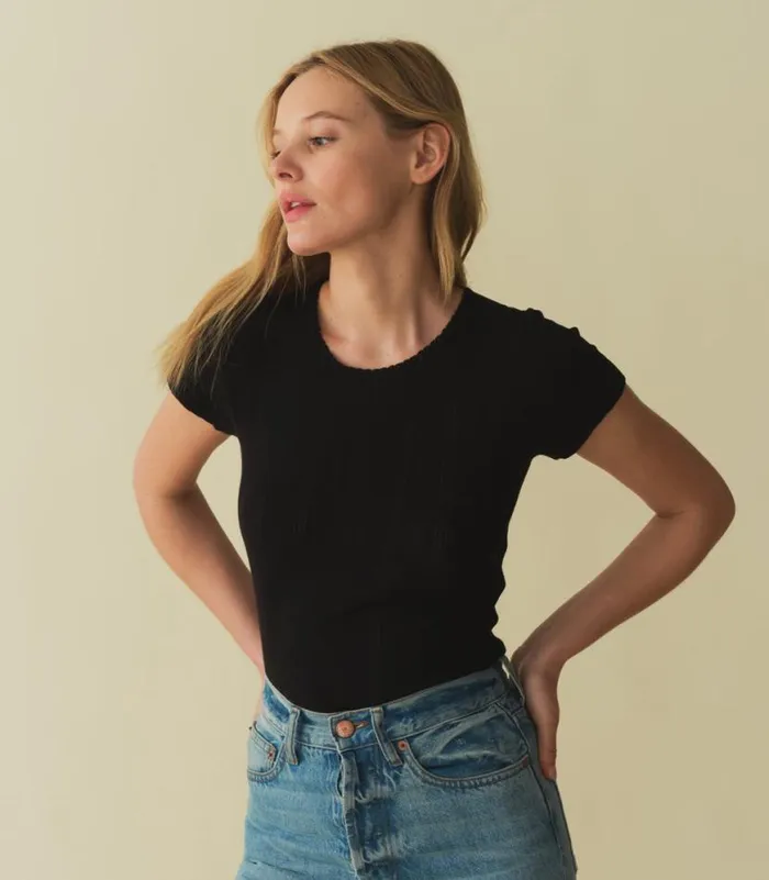 VIVI TEE Black Quelle Jolie Pointelle Shop DEN Tees