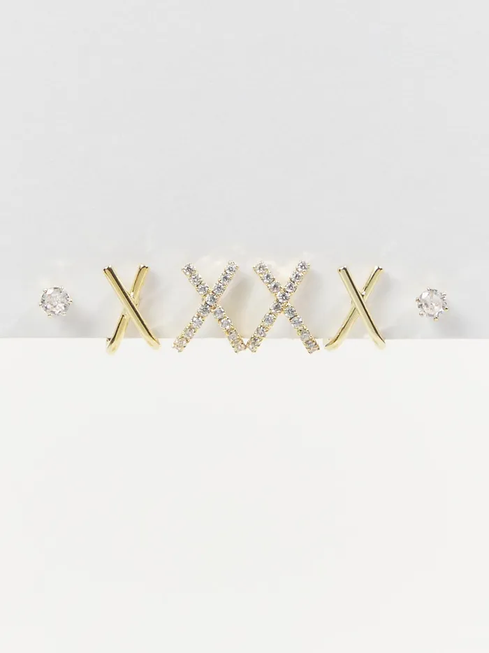 Women 18k Gold Criss Cross Stud Earring Trio Pack Gold Altar039d State Jewelry Women 18k Gold Criss Cross Stud Earring Trio Pack Gold Altar039d State Jewelry