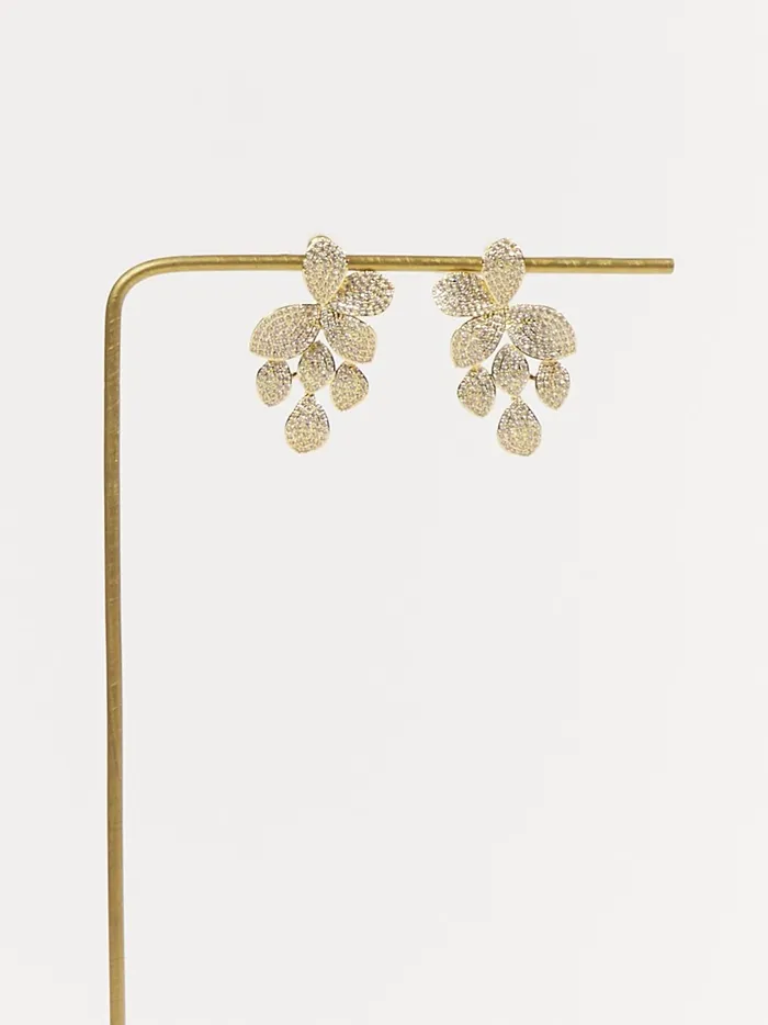Women 18k Gold Metal Leaf Diamond Statement Earrings Crystal Altar039d State Jewelry