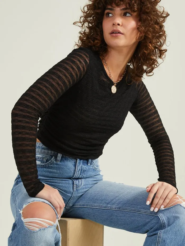 Women Alexis Long Sleeved Mesh Top Black Altar039d State Blouses