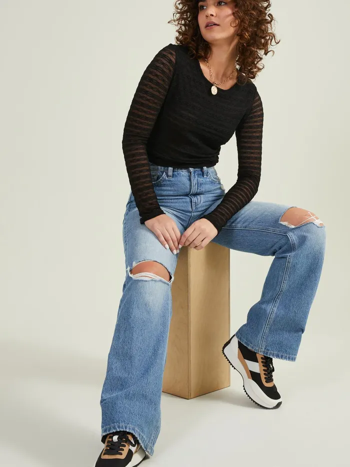 Women Alexis Long Sleeved Mesh Top Black Altar039d State Blouses