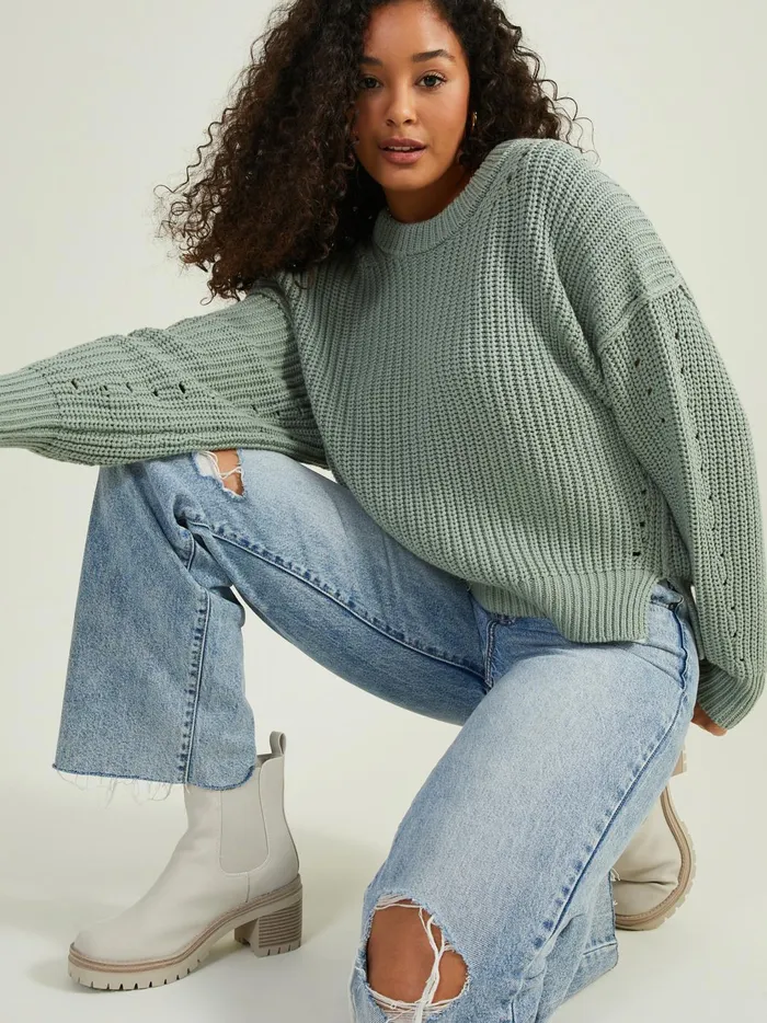 Women Amber Pointelle Chunky Sweater Iceberggreen Altar039d State Sweaters