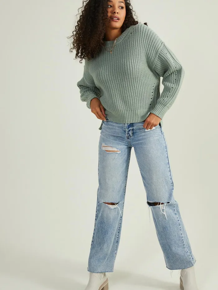 Women Amber Pointelle Chunky Sweater Iceberggreen Altar039d State Sweaters