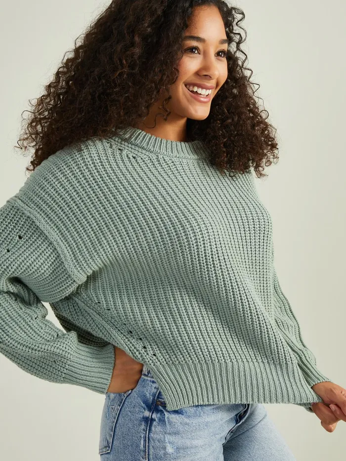 Women Amber Pointelle Chunky Sweater Iceberggreen Altar039d State Sweaters