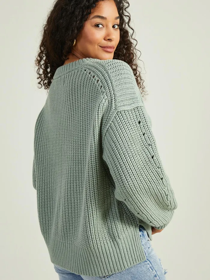 Women Amber Pointelle Chunky Sweater Iceberggreen Altar039d State Sweaters