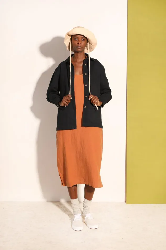 Women Basic Linen Shift Chestnut LF Markey Dresses