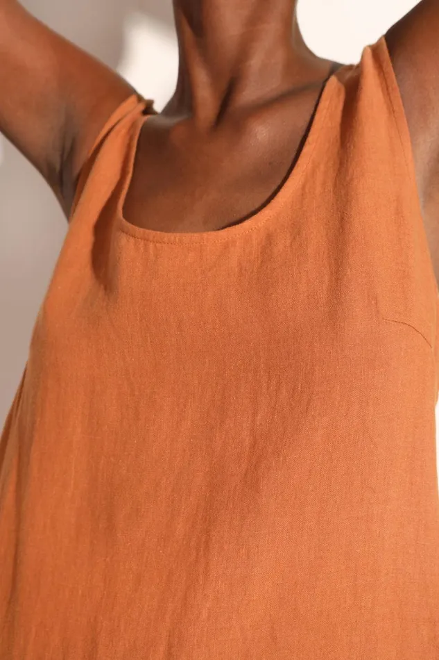 Women Basic Linen Shift Chestnut LF Markey Dresses