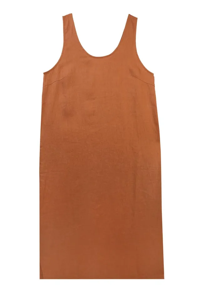 Women Basic Linen Shift Chestnut LF Markey Dresses