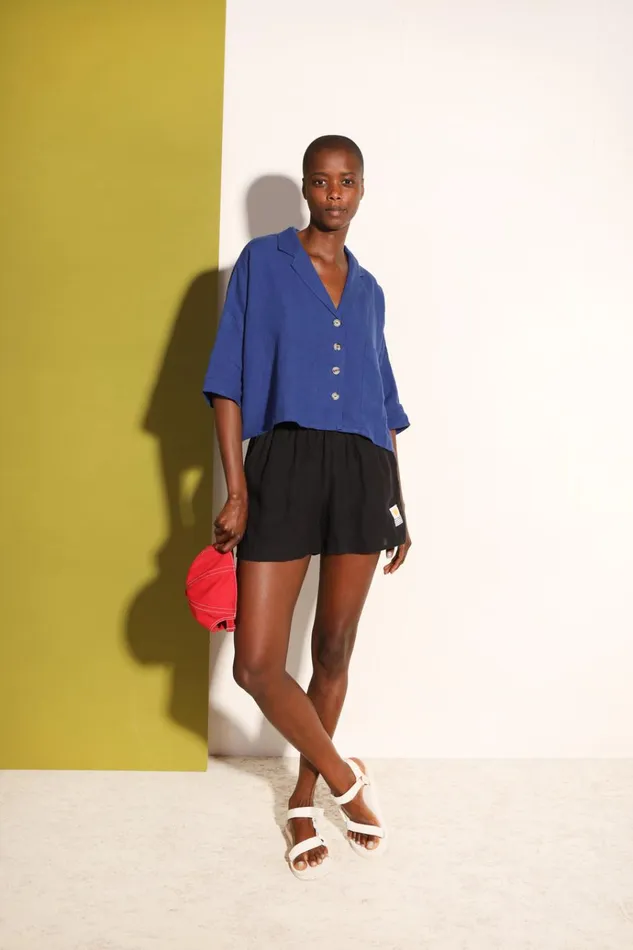 Women Basic Linen Shorts Black LF Markey Shorts