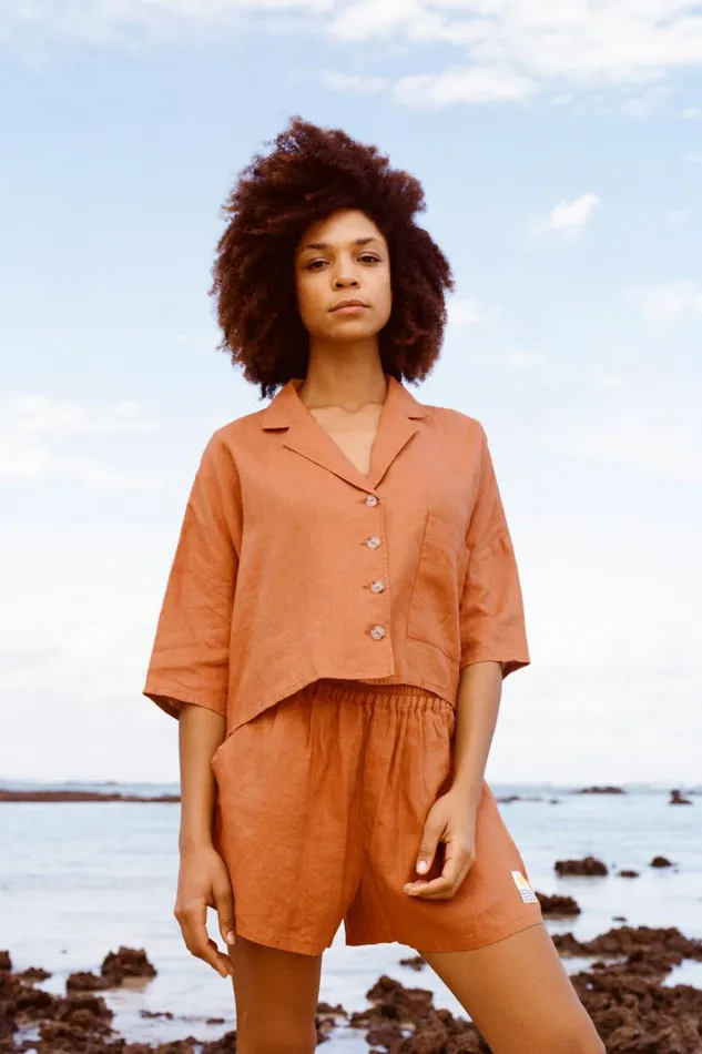 Women Basic Linen Shorts Chestnut LF Markey Shorts