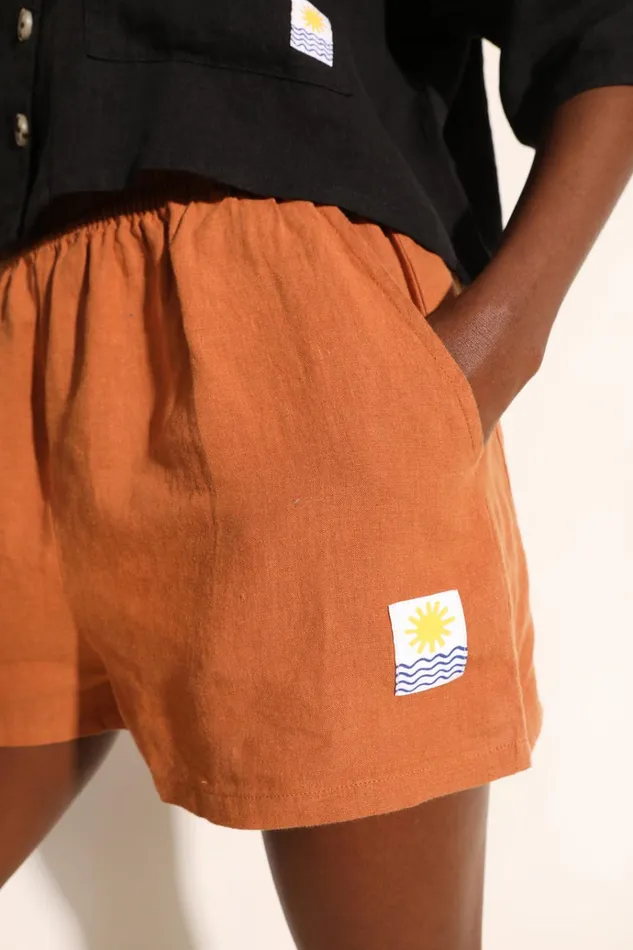 Women Basic Linen Shorts Chestnut LF Markey Shorts
