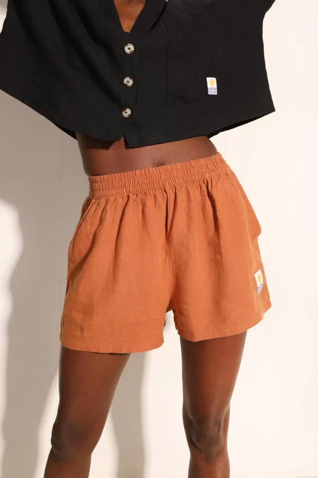 Women Basic Linen Shorts Chestnut LF Markey Shorts