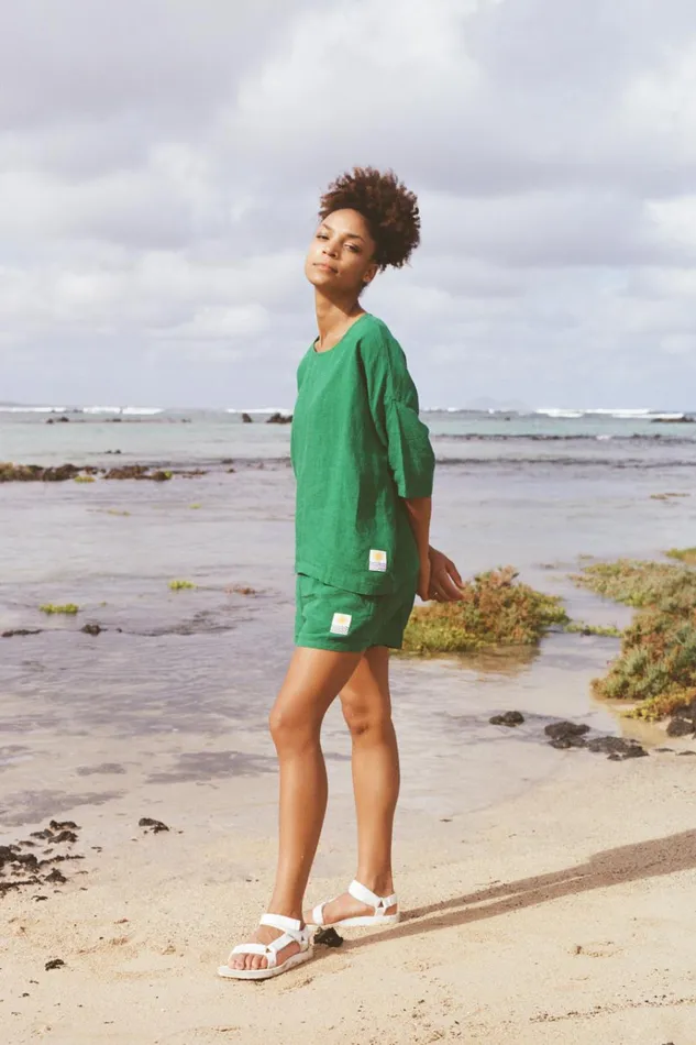 Women Basic Linen Shorts Grass LF Markey Shorts