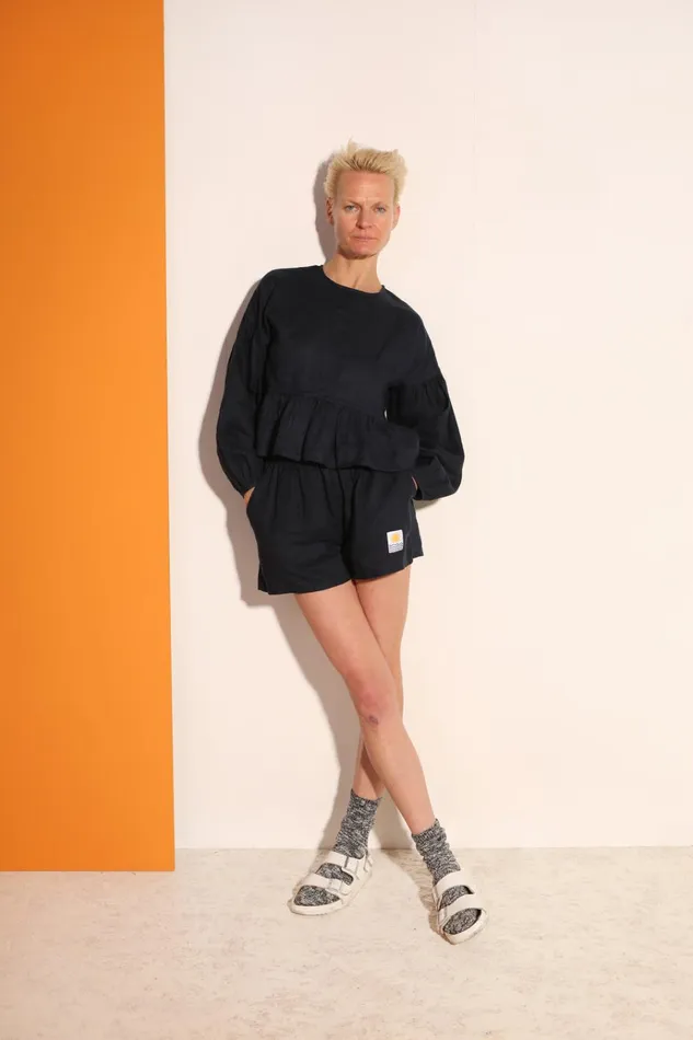 Women Basic Linen Shorts Navy LF Markey Shorts