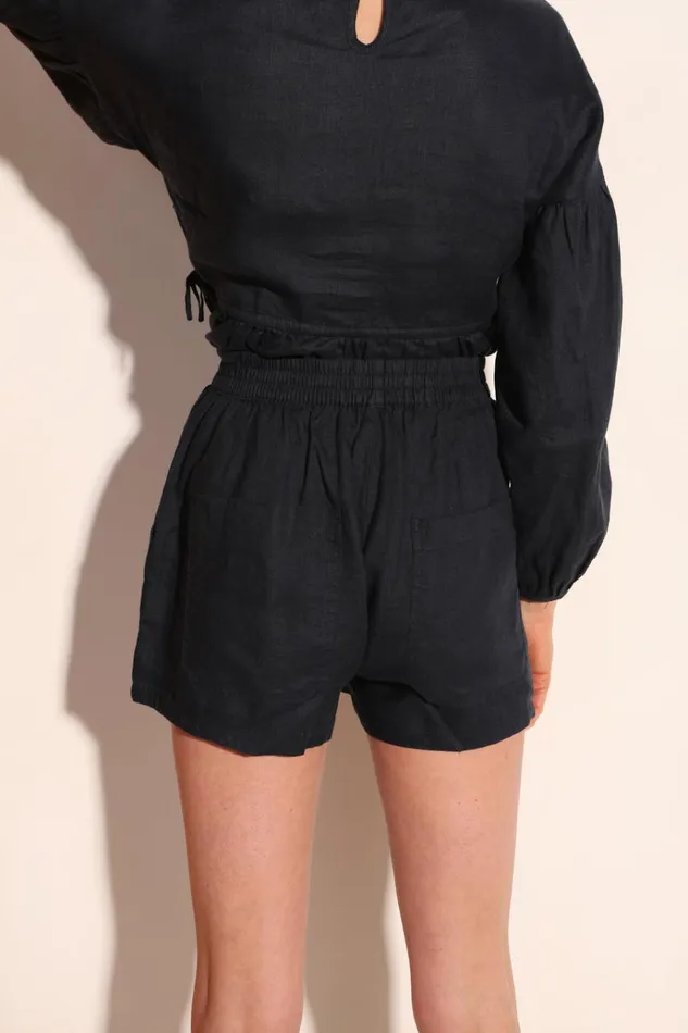 Women Basic Linen Shorts Navy LF Markey Shorts