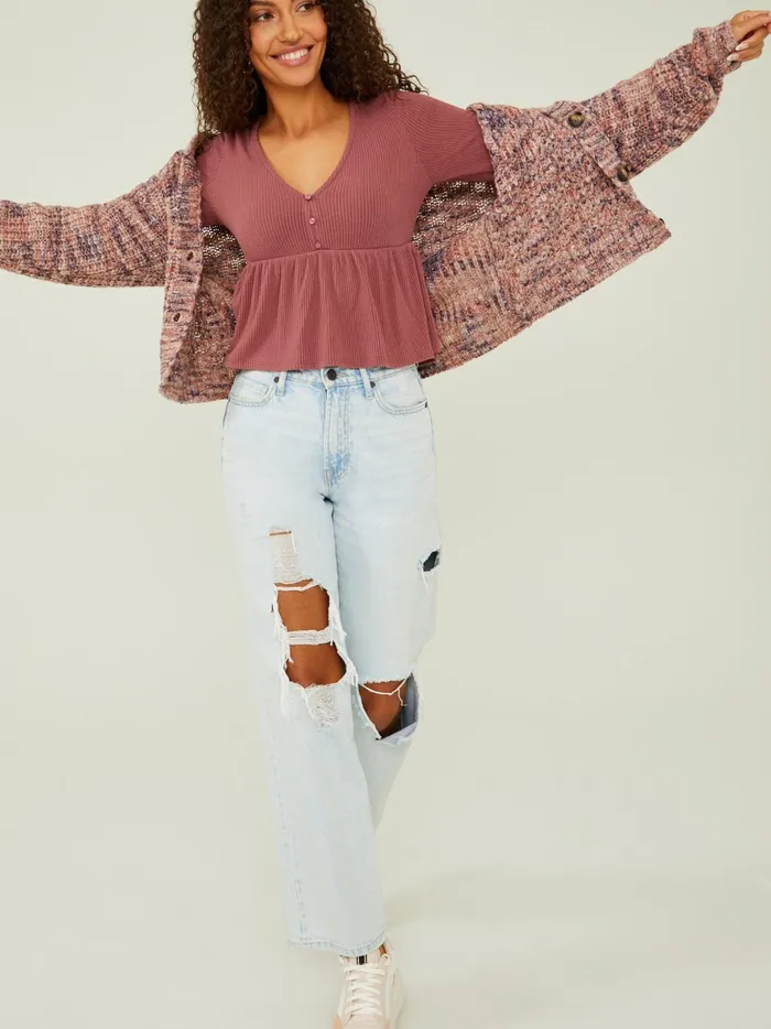 Women Beatrice Ribbed Babydoll Top Crushberry Altar039d State Blouses