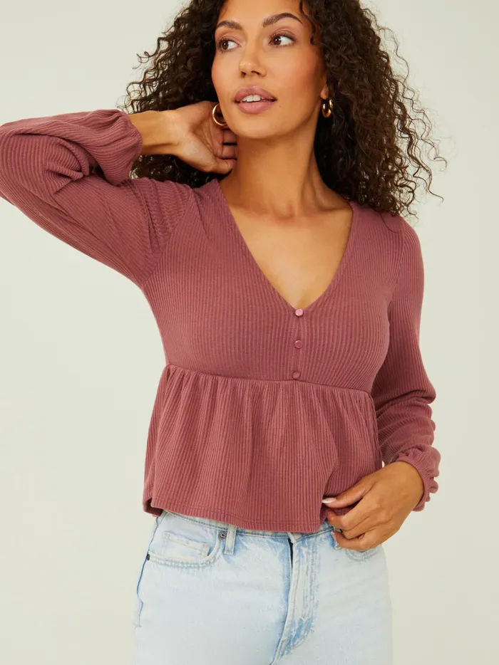 Women Beatrice Ribbed Babydoll Top Crushberry Altar039d State Blouses