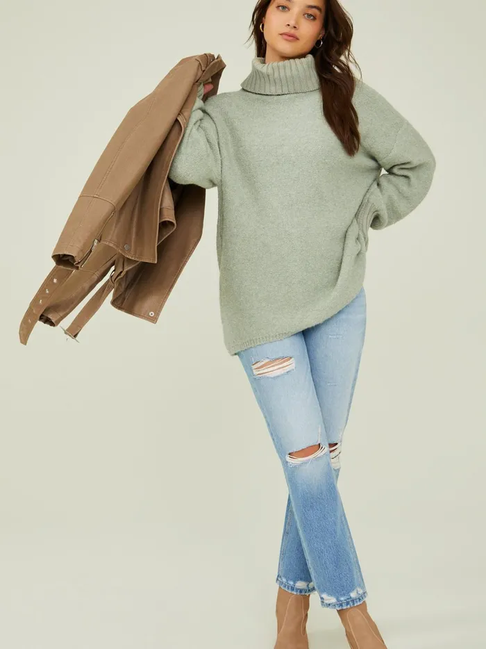 Women Billie Boucle Turtleneck Sweater Mint Altar039d State Sweaters