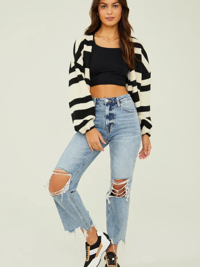 Women Bristol Striped Sweater Shrug Creamblack Altar039d State Sweaters