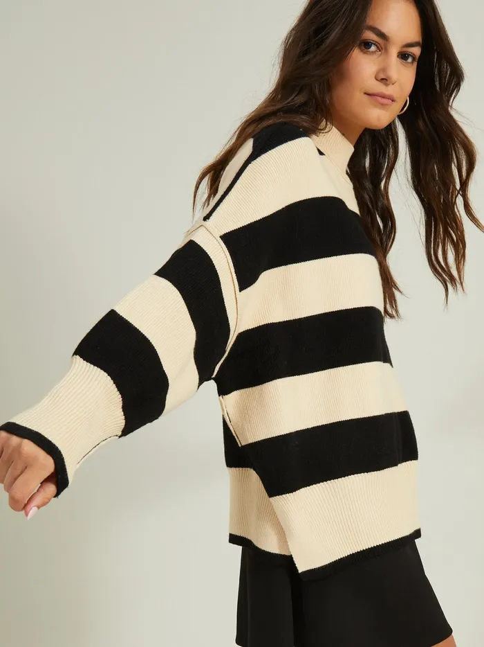 Women Cadence Oversized Striped Sweater Blackcream Altar039d State Sweaters