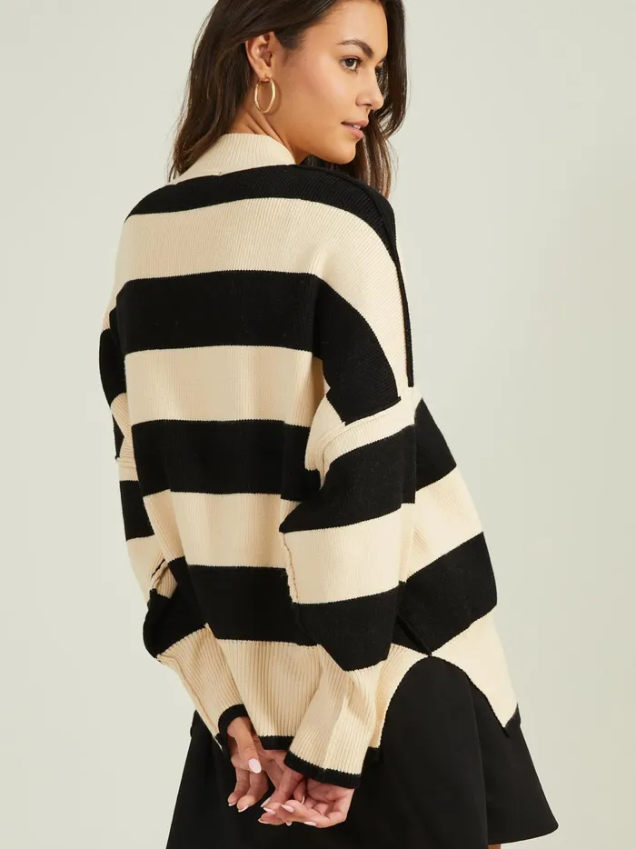 Women Cadence Oversized Striped Sweater Blackcream Altar039d State Sweaters