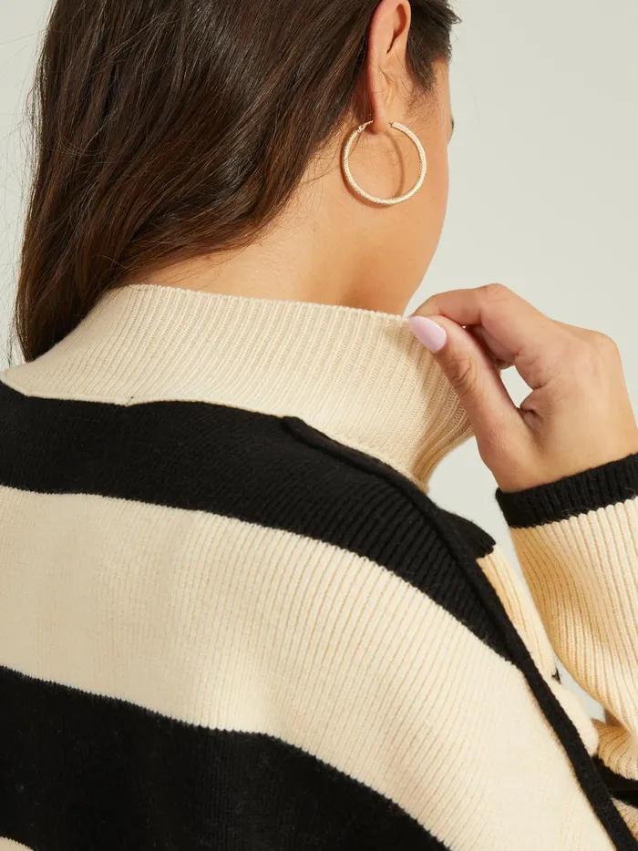 Women Cadence Oversized Striped Sweater Blackcream Altar039d State Sweaters