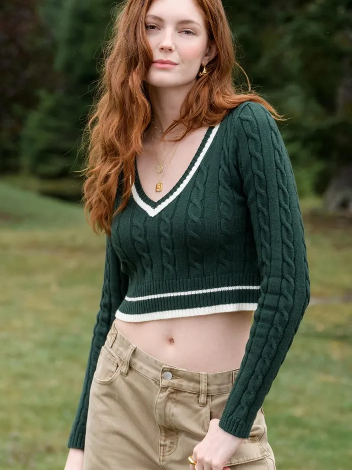 Women Caite Cropped Sweater Huntergreenivory Altar039d State Sweaters