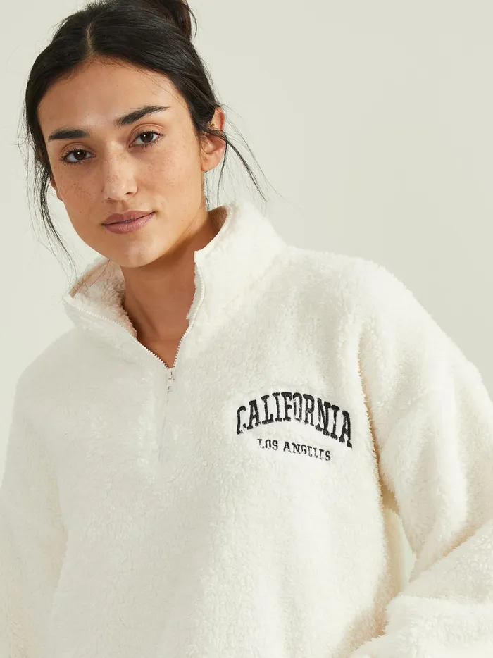 Women California Sherpa Pullover Ivory Altar039d State Activewear