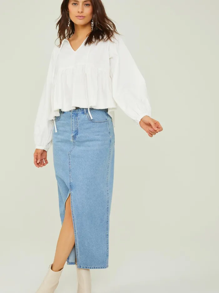 Women Cambri Denim Midi Skirt Mediumwash Altar039d State Skirts Skorts