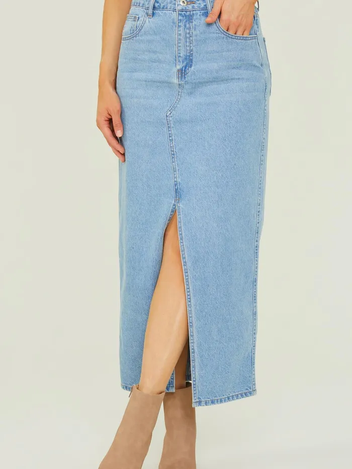 Women Cambri Denim Midi Skirt Mediumwash Altar039d State Skirts Skorts