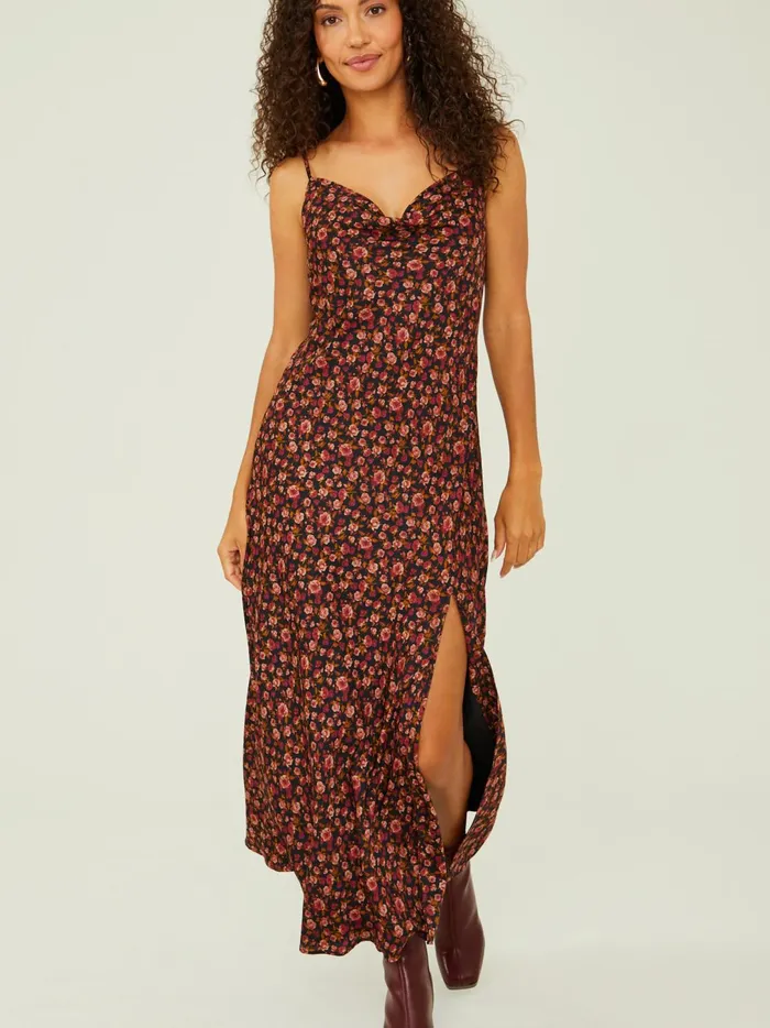 Women Carmen Floral Satin Maxi Dress Blackmulti Altar039d State Maxi Midi
