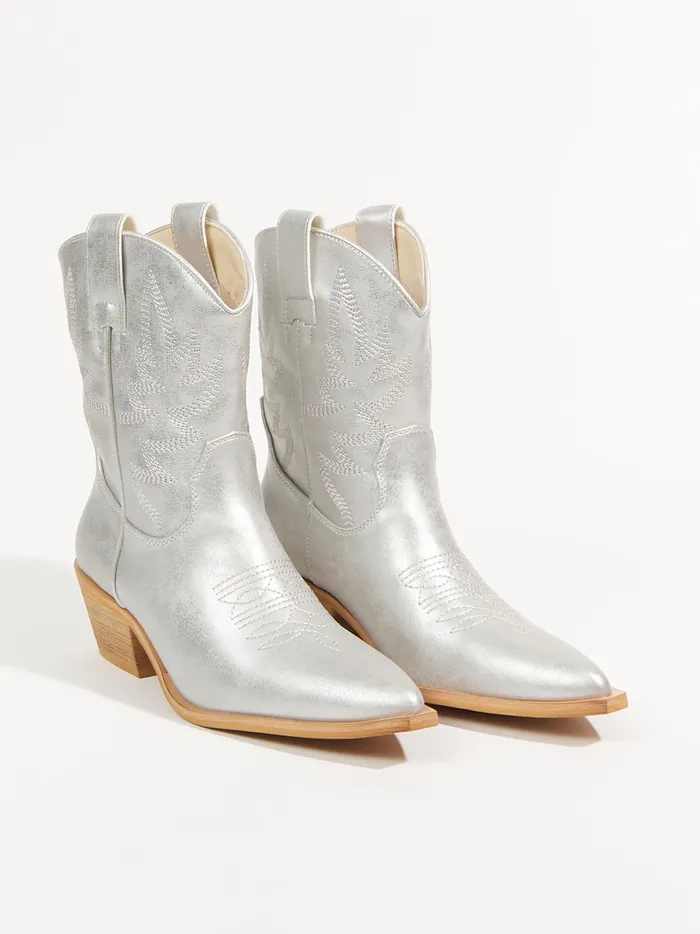 Women Claire Metallic Cowboy Boots Silver Altar039d State Boots Booties