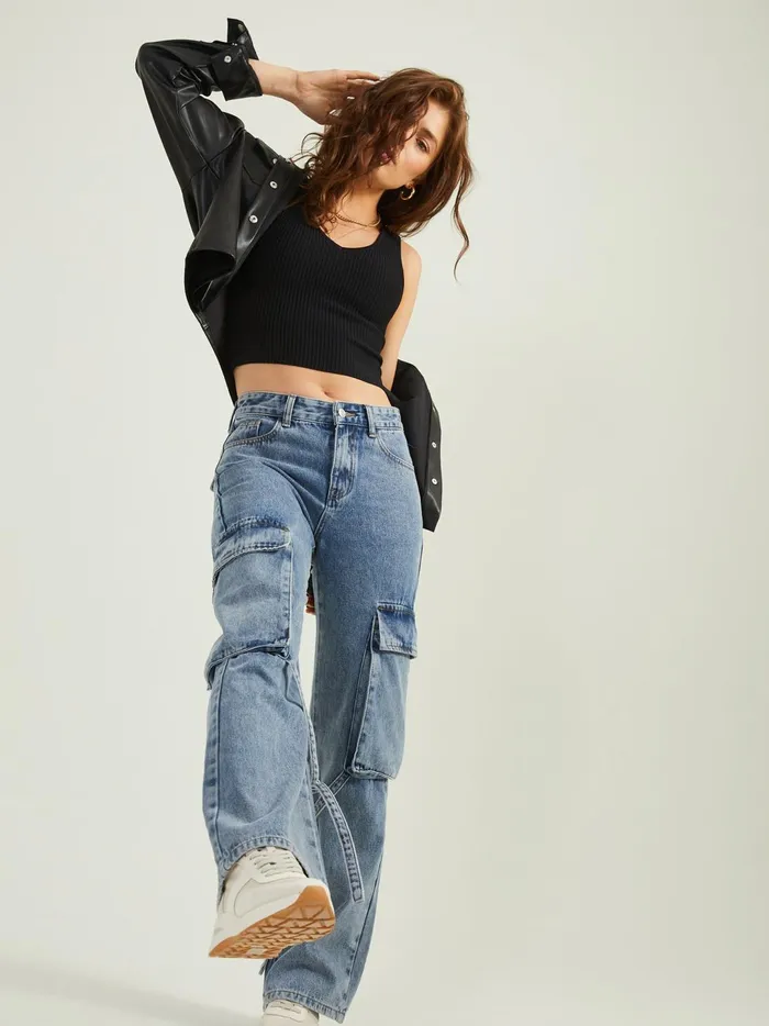 Women Collins Cargo Strap Jeans Mediumwash Altar039d State Jeans