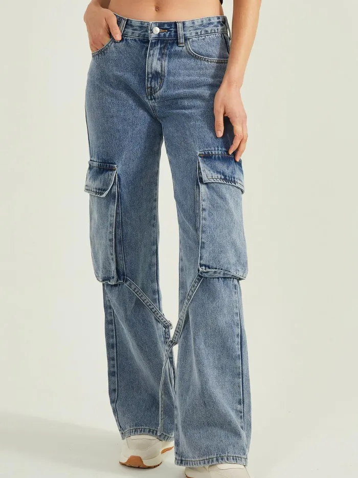 Women Collins Cargo Strap Jeans Mediumwash Altar039d State Jeans