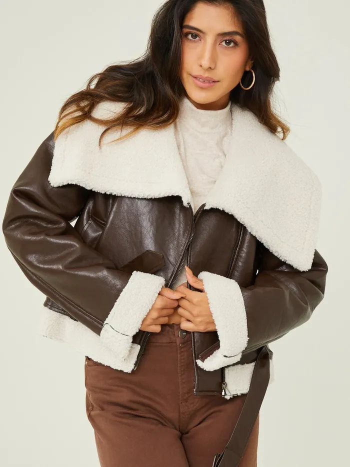 Women Corinna Vegan Leather Jacket Brown Altar039d State Jackets