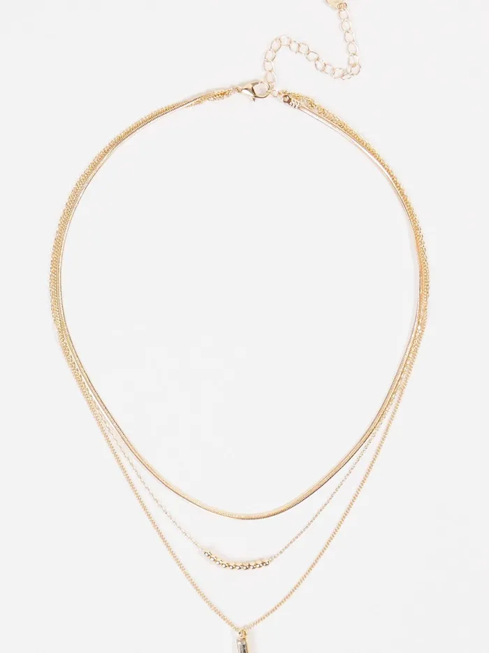 Women Dainty Crystal Pendant Layered Necklace Gold Altar039d State Jewelry
